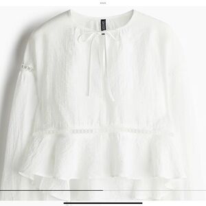 H&M White Tie-Neck Ruffle Peasant Blouse